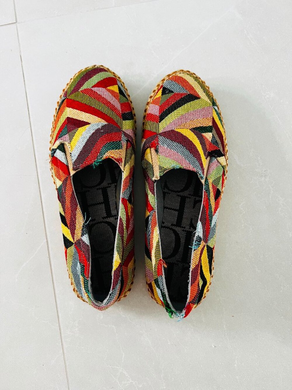 CH Carolina Herrera Multicolor Woven Geometric Espadrille Flats (Size 7)